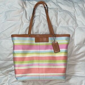 Vintage Coach Hampton Pastel Striped Tote Bag F13552
